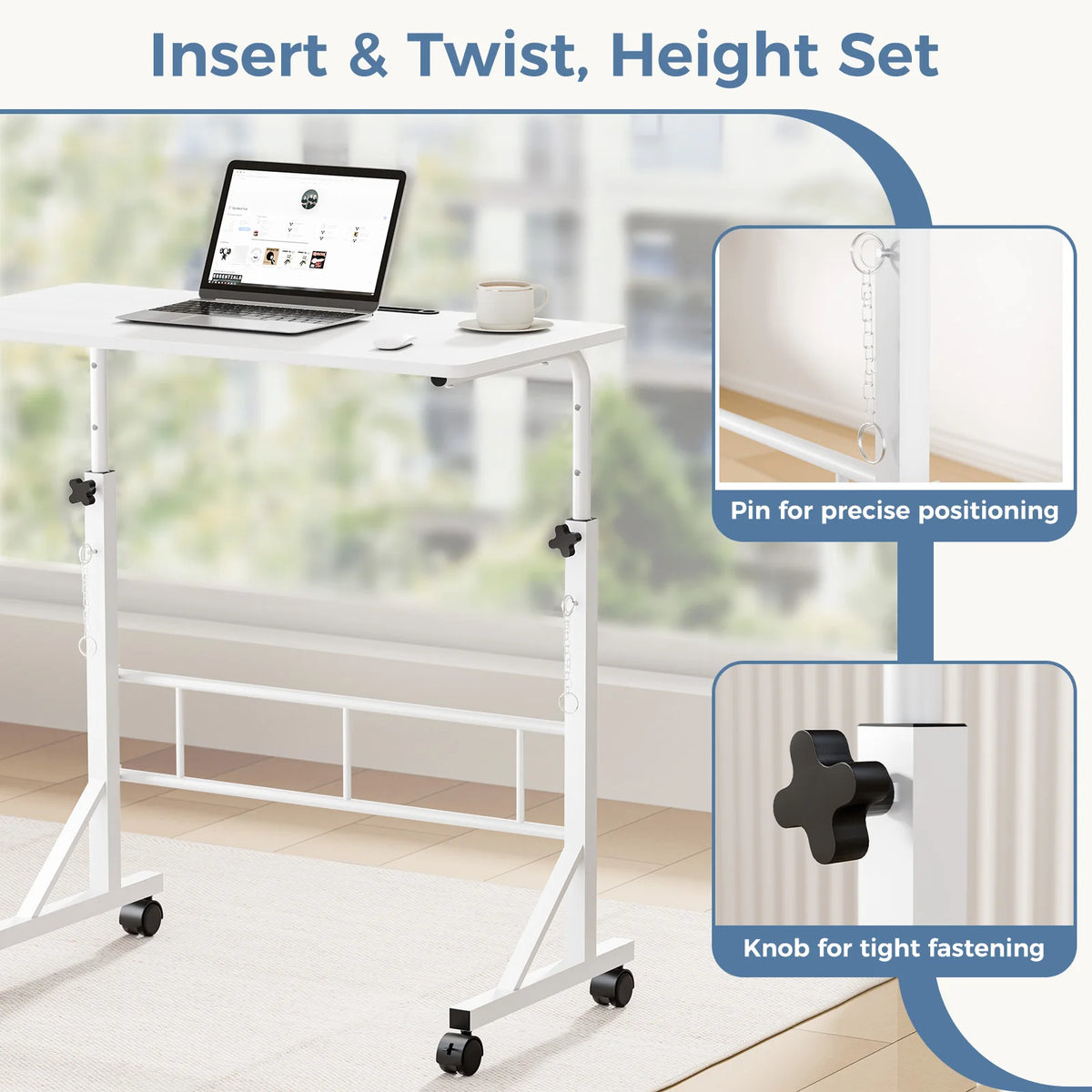 JHK Adjustable Mobile Desk With Locking Wheels For Home Office