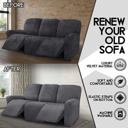 Velvet 8Pieces Recliner Sofa Covers Stretch Reclining Couch Covers for 3 Cushion Reclining Sofa Slipcovers Furniture Covers Thic