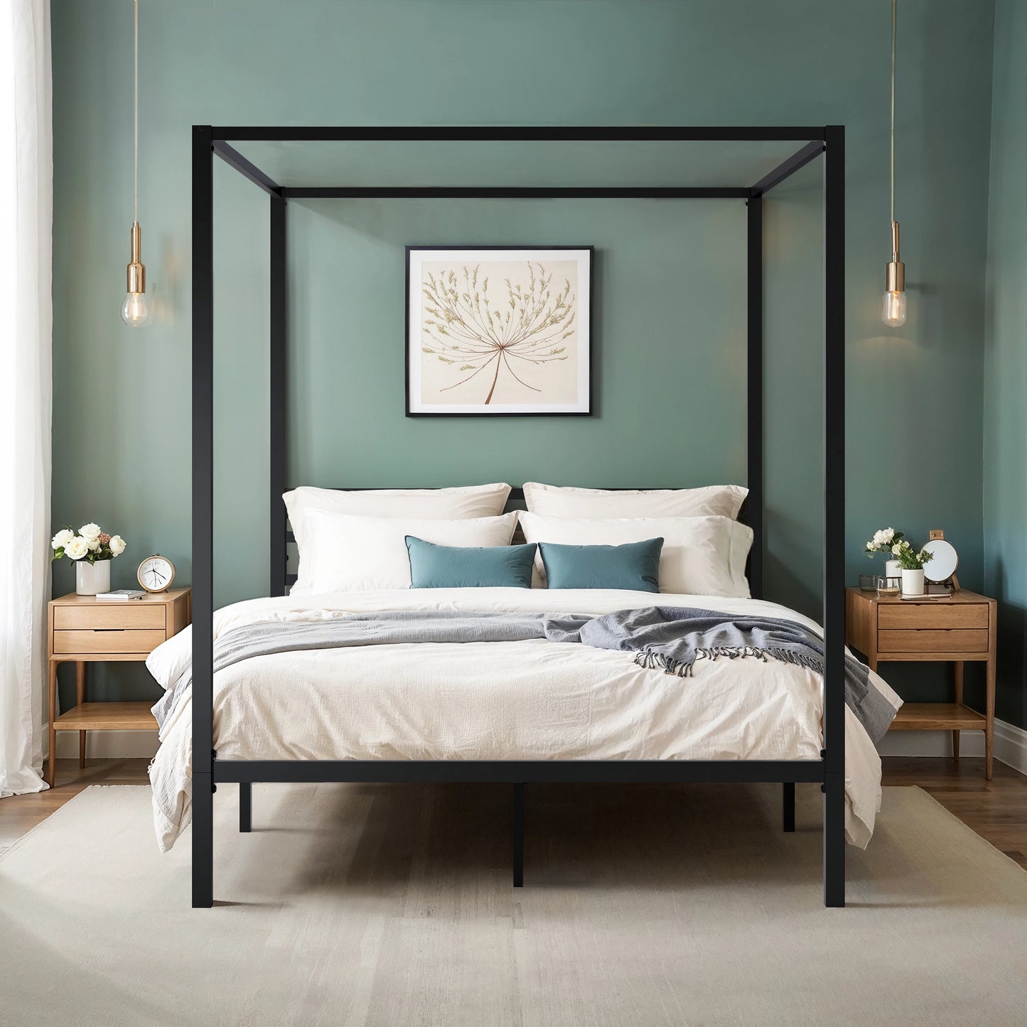 Hoomic Canopy Bed Frame Enhanced 4-Poster Modern Metal