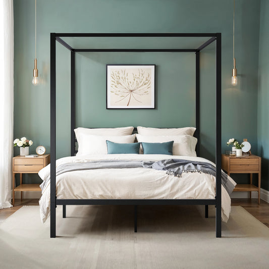 Hoomic Canopy Bed Frame Enhanced 4-Poster Modern Metal