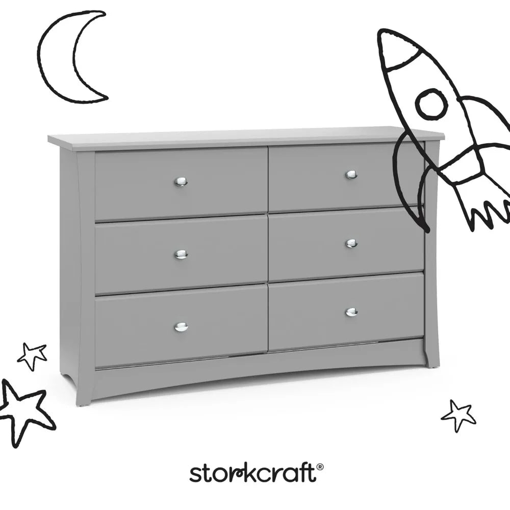 "crescent 6-drawer double dresser in pebble gray - elegant storage for bedroom"