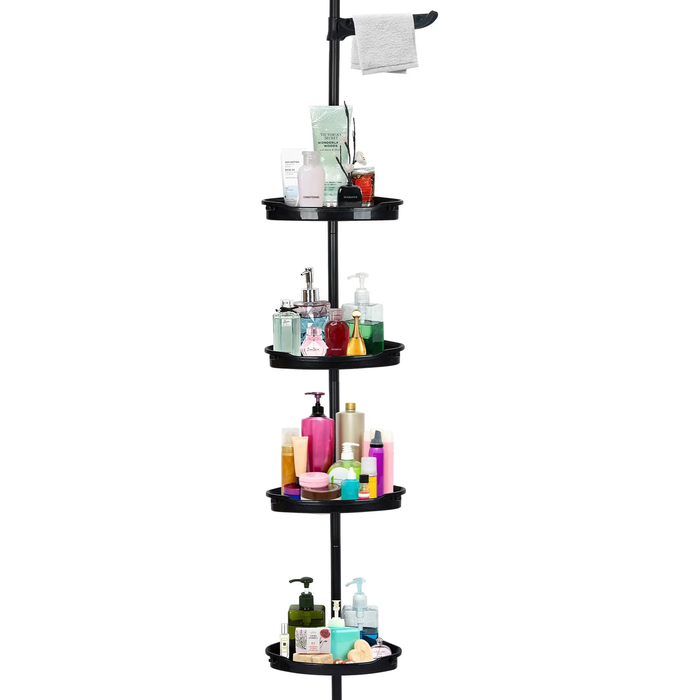 Corner Shower Caddy Tensioner for Home Shower Caddy with 4 Basket Racks with Towel Rods 4-Storey Bathroom Accessories