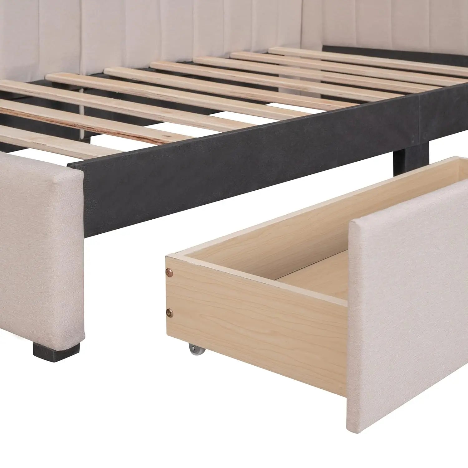 Twin Size Daybed, Upholstered Twin Daybed with 2 Storage Drawers, Linen Fabric Twin Size Sofa Bed Frame, No Box, Customized