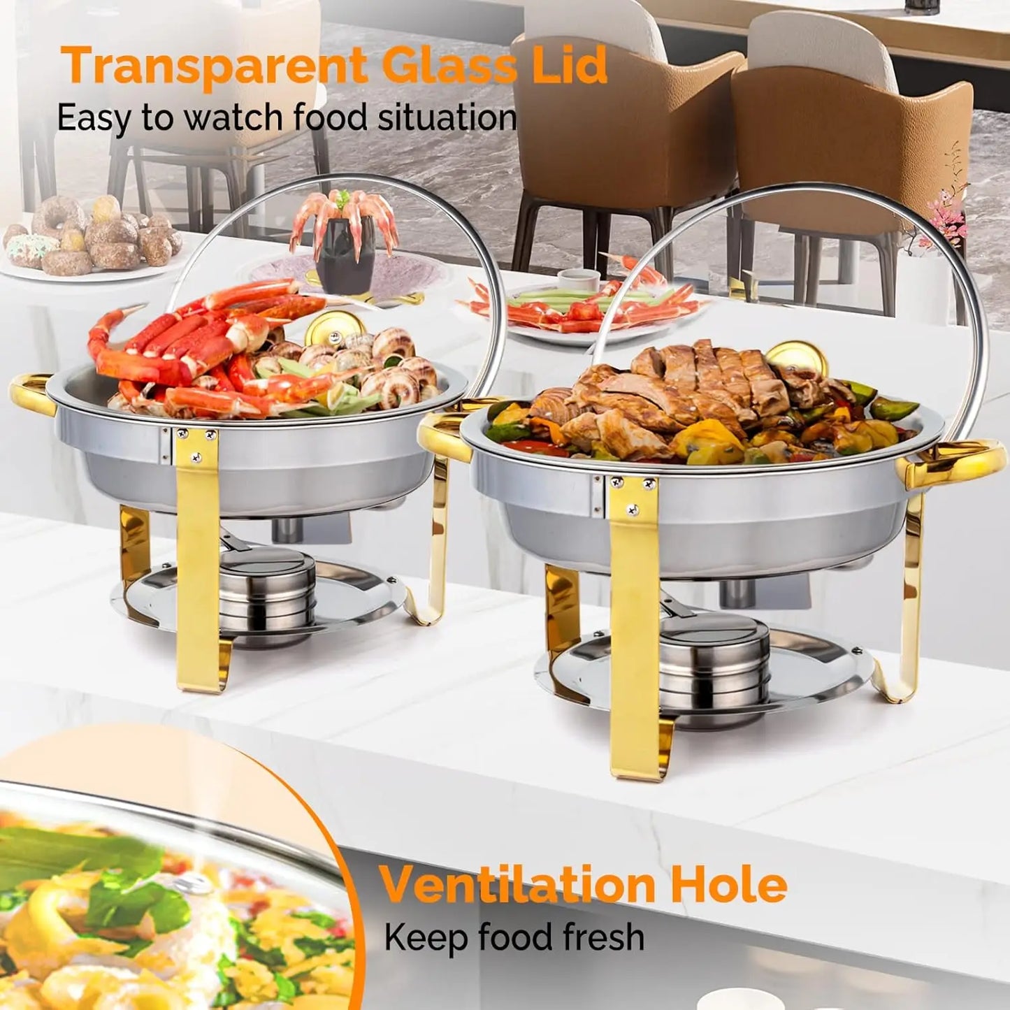 XMSJ 4 Pack Chafing Dish Buffet Set With Glass Lids