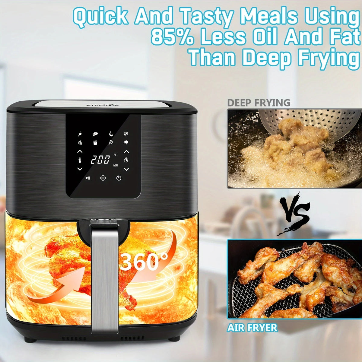 KitCook Digital Air Fryer With 8 Presets And Touchscreen Controls