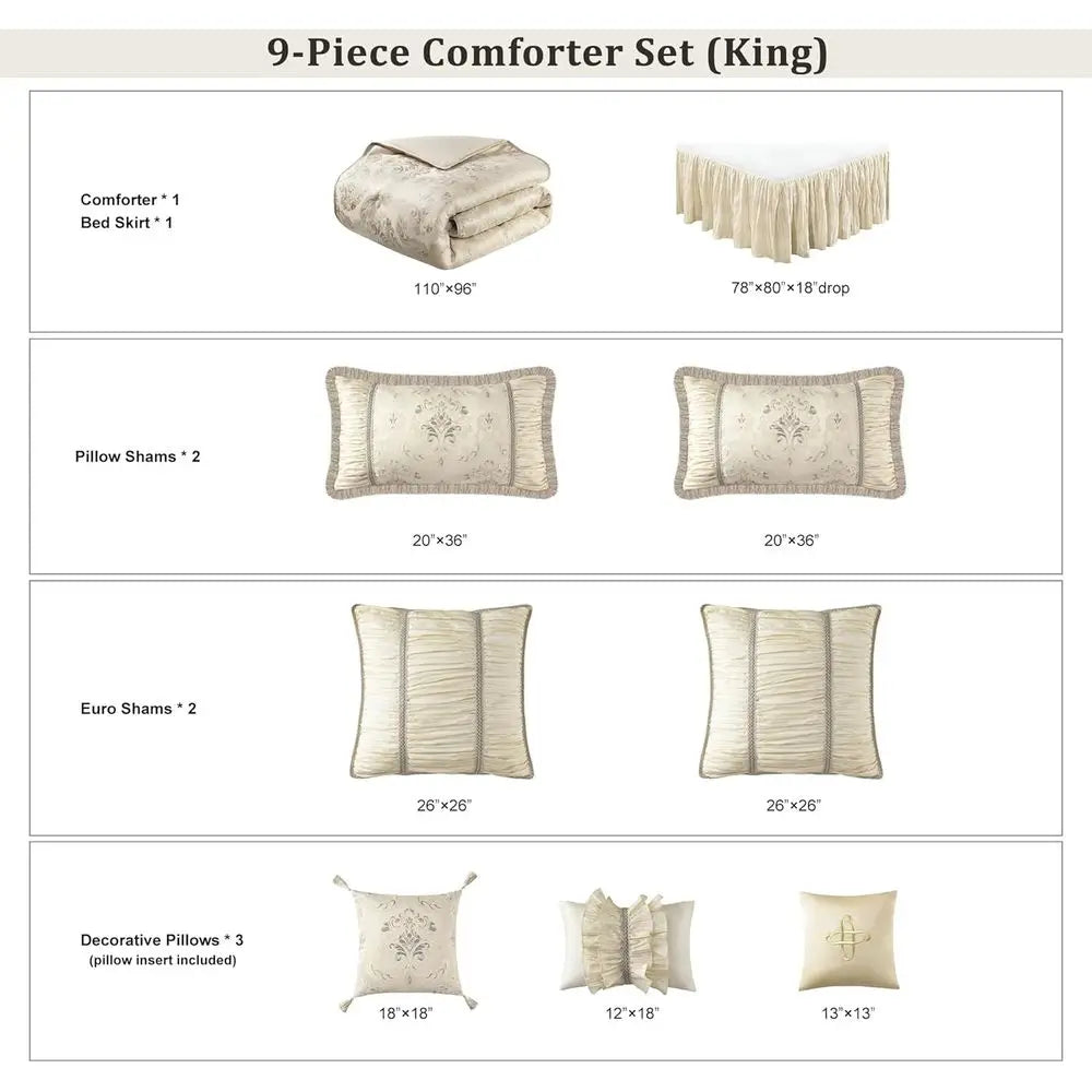 Luxury Comorter Set, loral Design Comorter King Sets or Bedroom, Quality Bedding Set PrincStyle with Euro Shams, Bedskirt, Decor