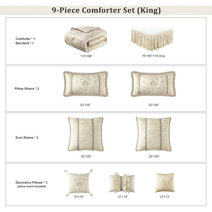 Luxury Comorter Set, loral Design Comorter King Sets or Bedroom, Quality Bedding Set PrincStyle with Euro Shams, Bedskirt, Decor