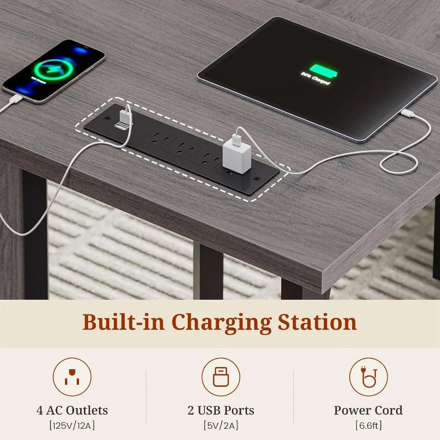 Executive Desk With Mobile File Cabinet Built In Power Outlets