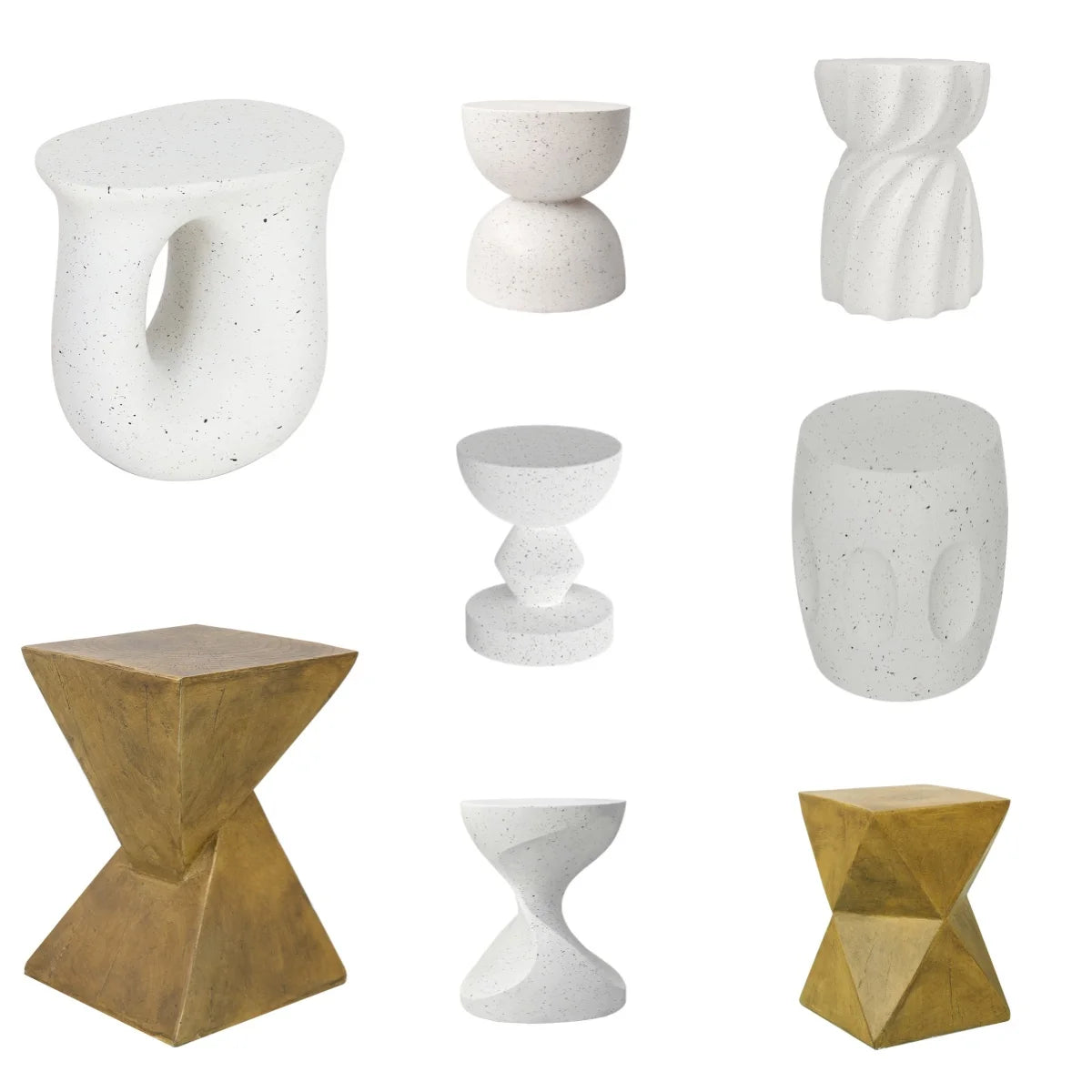 Modern White Lightweight Concrete Side Table Accent End Table for Living Room Bedroom Sofa