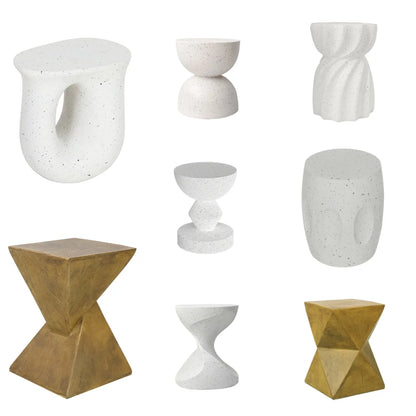 Modern White Lightweight Concrete Side Table Accent End Table for Living Room Bedroom Sofa