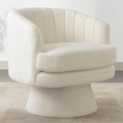 Swivel Accent Barrel Chair With Curved Back And Teddy Cushion