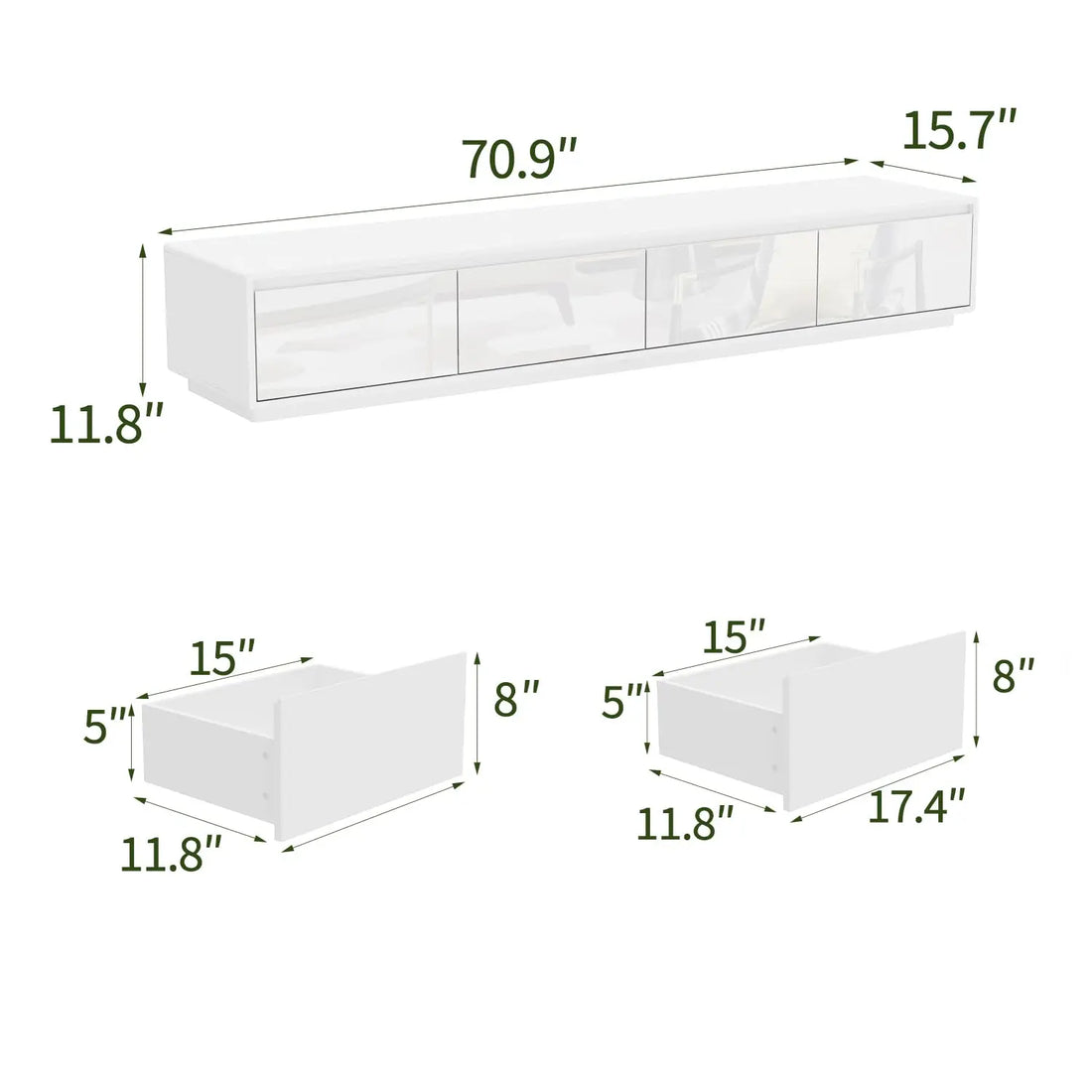 Modern High Gloss TV Stand With LED Lights And Drawers