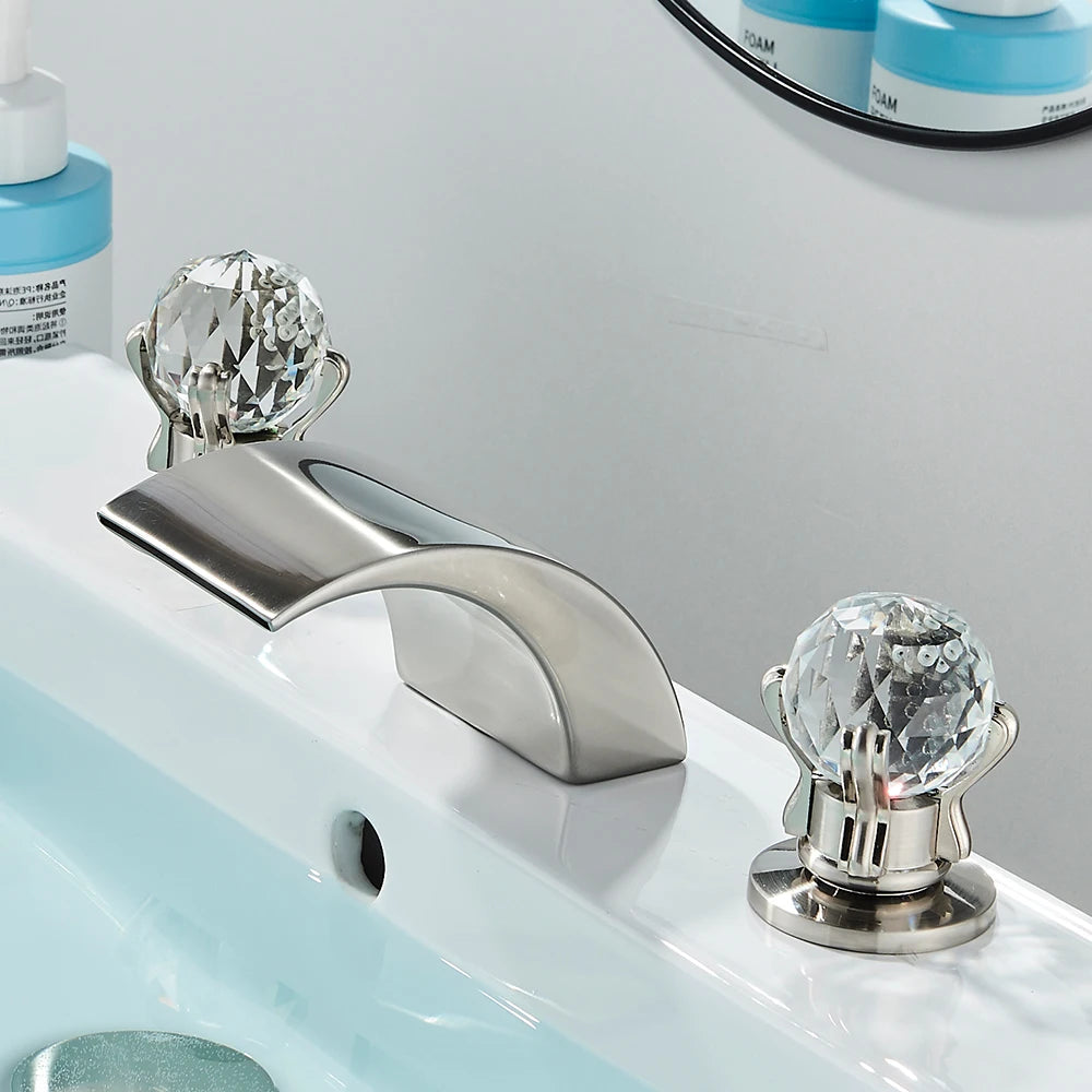 Quyanre LED Widespread Bathroom Faucet Waterfall Lavatory Mixer