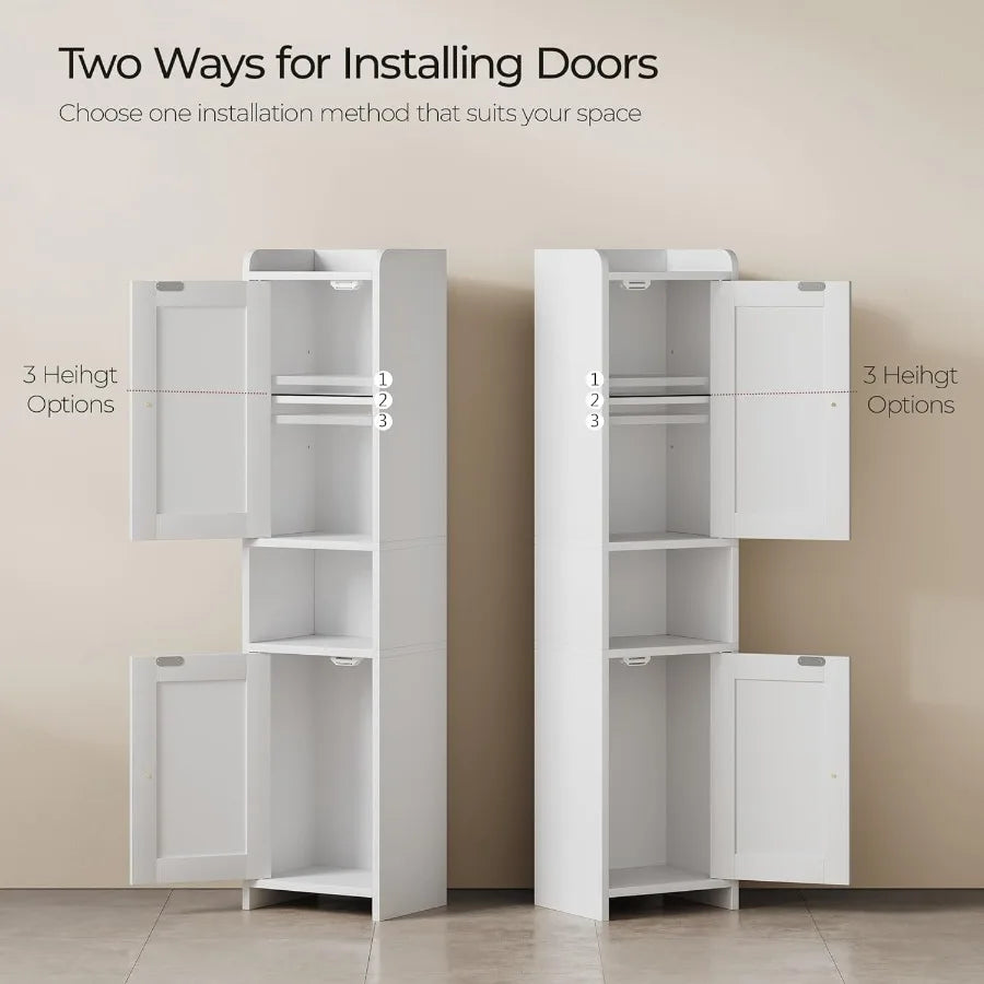 Cabinet With 2 Doors, 7.3 X 9.8 X 40.4 Inches, Small Freestanding Storage Cabinet With Adjustable Shelf, Floor Cabinet