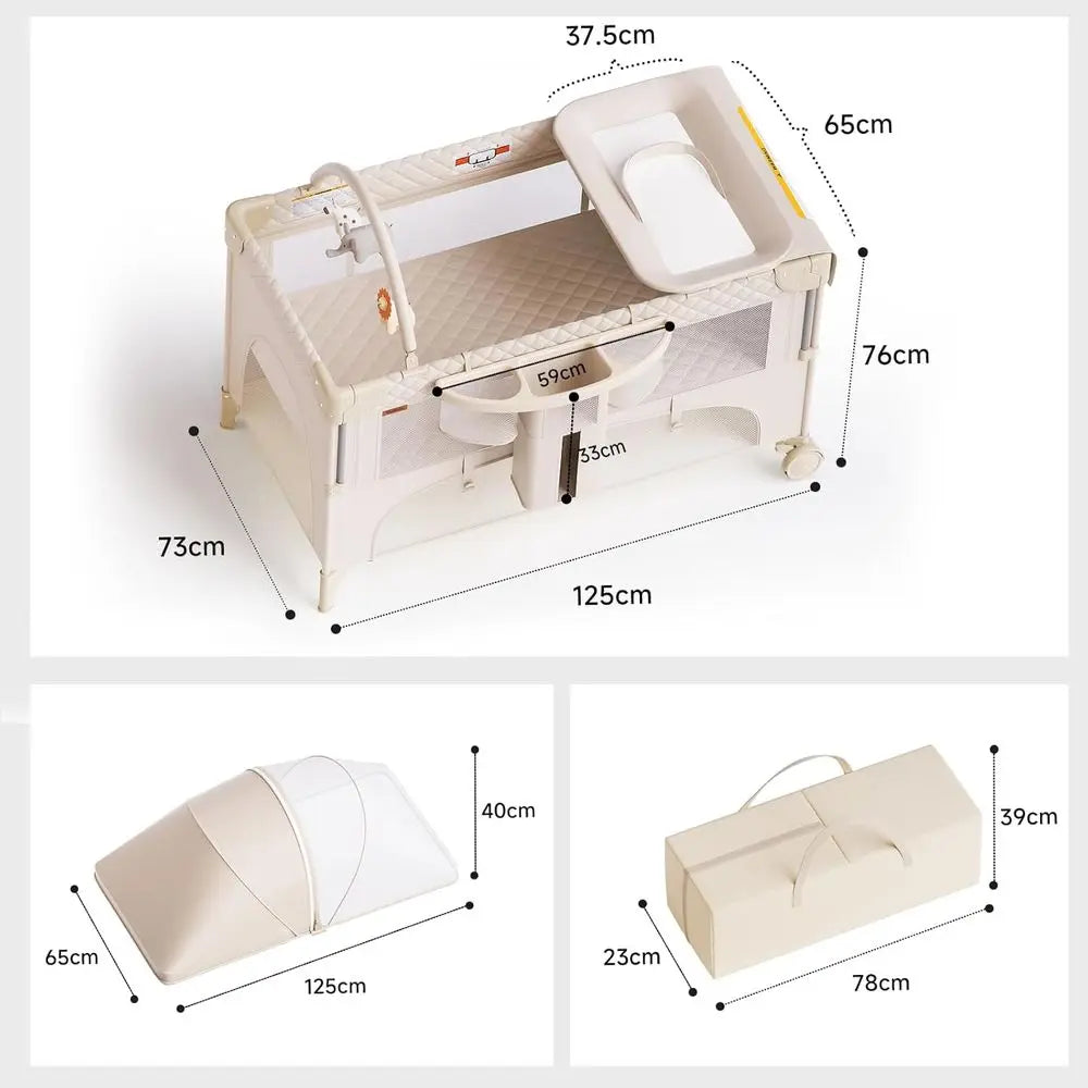 All-in-One Baby Bassinet, Play and Sleep Station, Bedside Crib with Diaper Changer, Storage, and Toy Bar for Newborns to Toddler