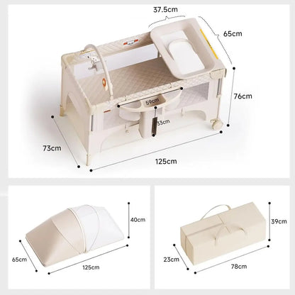 All-in-One Baby Bassinet, Play and Sleep Station, Bedside Crib with Diaper Changer, Storage, and Toy Bar for Newborns to Toddler
