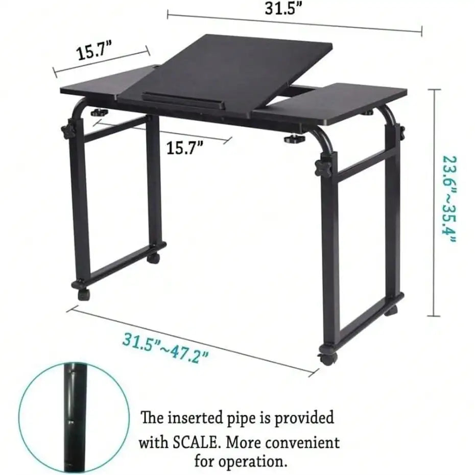 Mteryoing Overbed Table With Wheels, 31.5 In Laptop Desk Cart, Table Over The Bed Table Adjustable Height And Length For Hospita