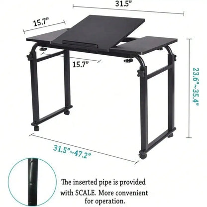 Mteryoing Overbed Table With Wheels, 31.5 In Laptop Desk Cart, Table Over The Bed Table Adjustable Height And Length For Hospita