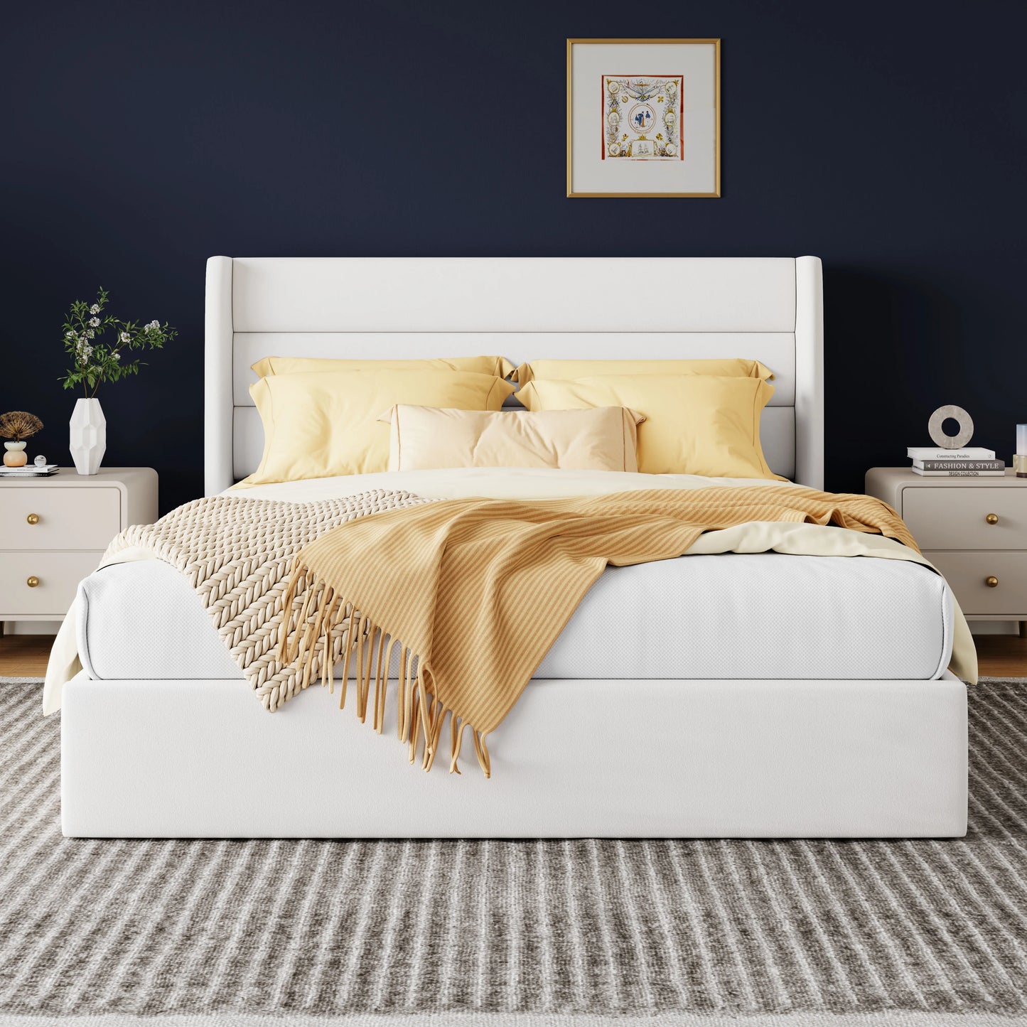 HOOMIC Lift Up Storage Bed With Wingback Headboard Hydraulic Lift