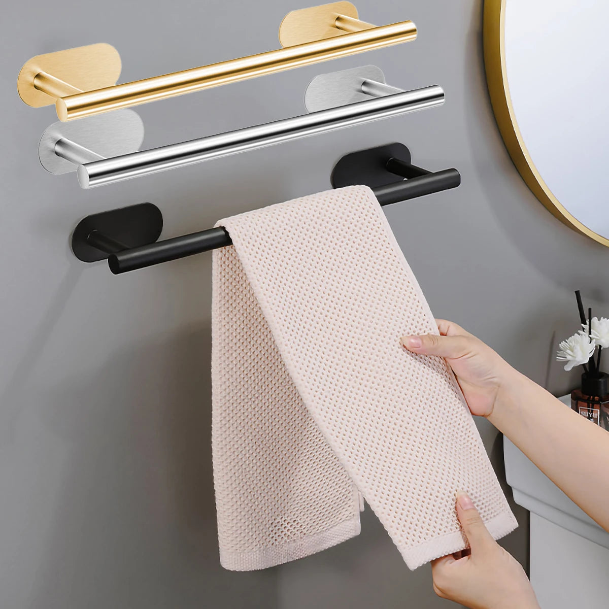 Towel Racks for Bathroom, Adhesive Towel Bar, Hand Towel Holder, Kitchen Towel Holder, No Drill Towel Holder, Bathroom Accessories
