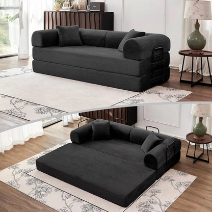 79 Inch Convertible Floor Sofa Bed 5 in 1 Fold Out Sleeper Modular Lounge Couch for Living Room Bedroom Black