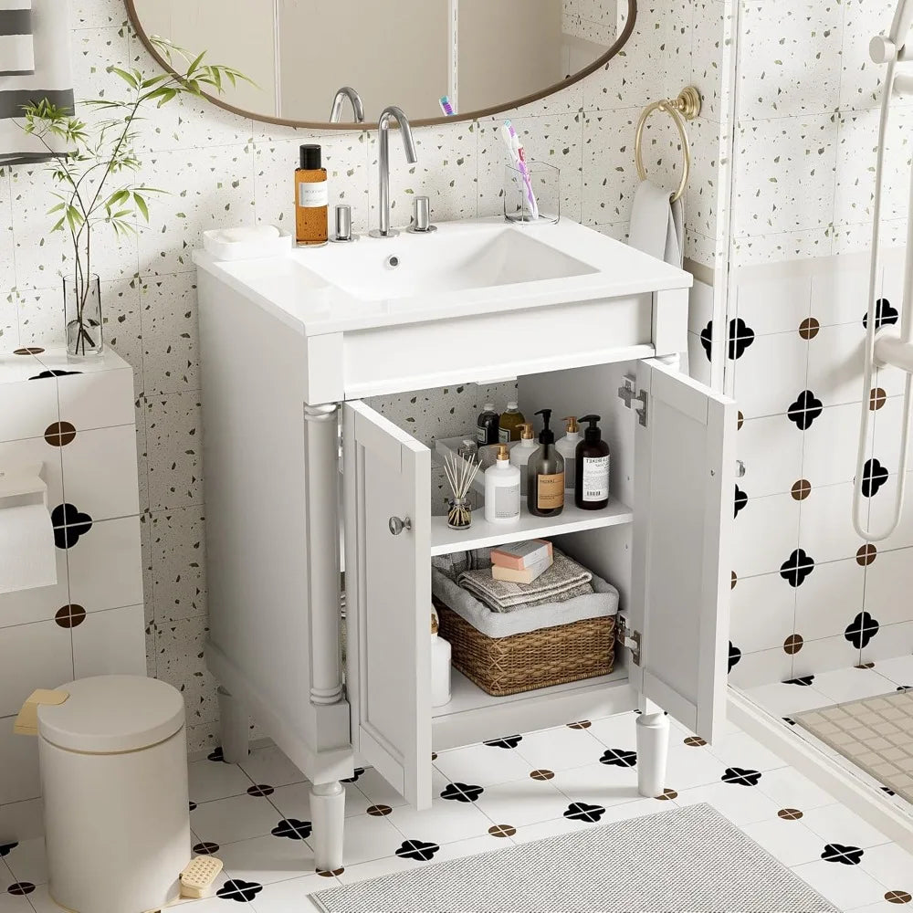 24 Inch Bathroom Vanity with Single Sink Combo Set, Modern Bathroom Storage Cabinet with Double Soft Closing Doors, Solid Wood F