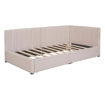 Twin Size Daybed, Upholstered Twin Daybed with 2 Storage Drawers, Linen Fabric Twin Size Sofa Bed Frame, No Box, Customized