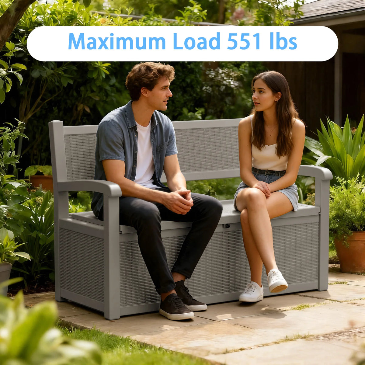 Weatherproof Rattan Look Outdoor Storage Bench for Patio and Garden