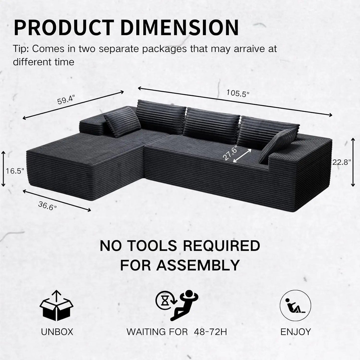 105.5" L Shape Modular Sectional Sofa for Bedroom And Living Room Deep Seat Cloud Sofa Customizable Upholstered