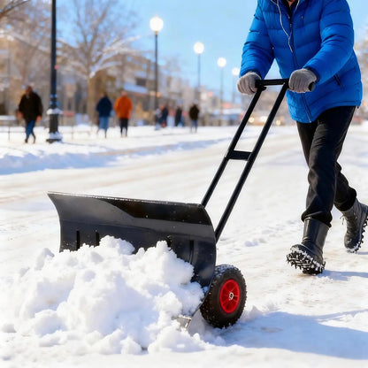 HiMISS Heavy Duty Wheeled Snow Shovel With Adjustable Angled Blade