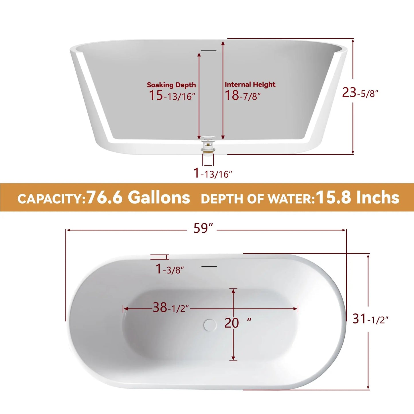 Sh.Kl Freestanding Acrylic Bathtub Soaking Tub for Bathroom