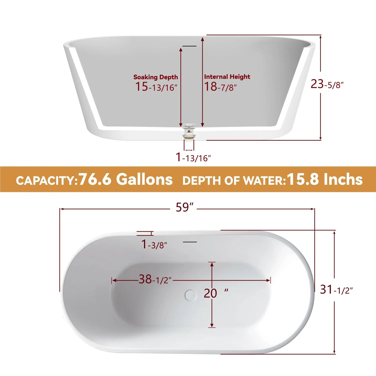 Sh.Kl Freestanding Acrylic Bathtub Soaking Tub for Bathroom