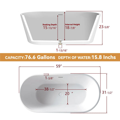 Sh.Kl Freestanding Acrylic Bathtub Soaking Tub for Bathroom