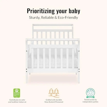3-in-1 Convertible Toddler Bed in White, Low-to-Floor Design with Safety Rails, Baby Safety Alliance Certified