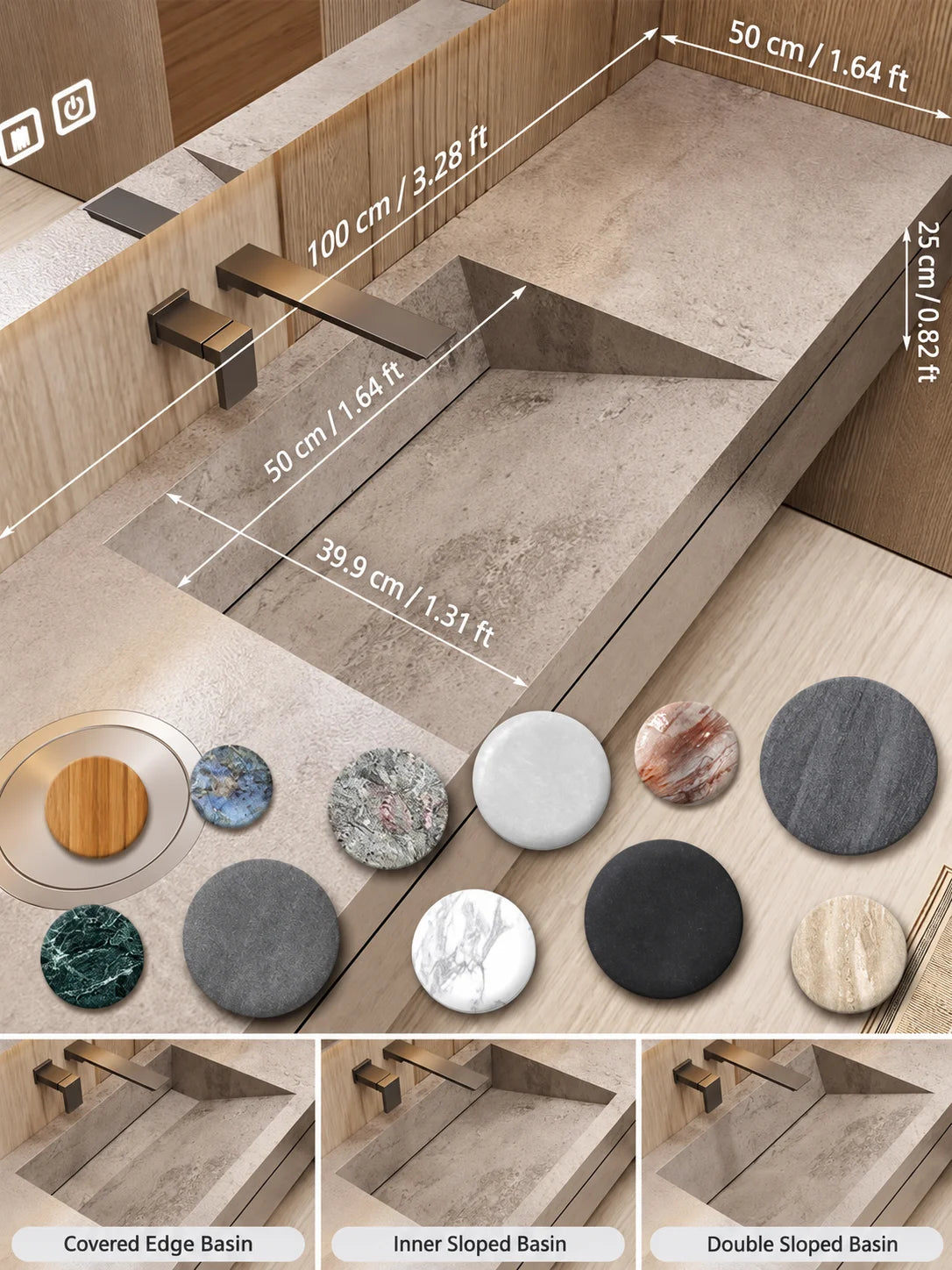 Custom Luxury Natural Stone Bathroom Vanity With Integrated Dual Basin