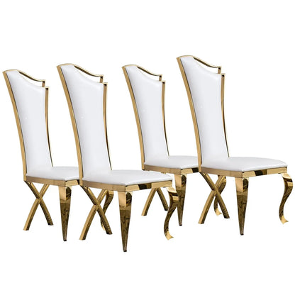 Modern Dining Chair Set of 4, Retro Luxury Leather Dining Room Chairs, Upholstered White Dining Chairs with Gold, Customized
