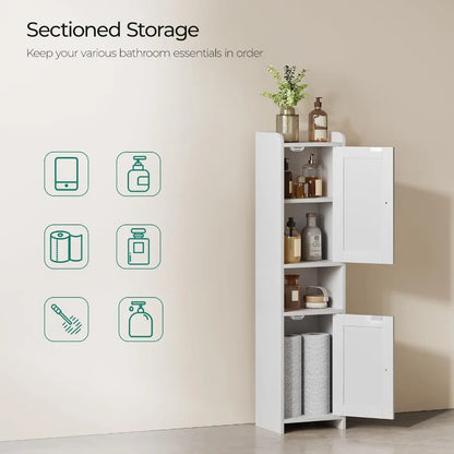 Cabinet With 2 Doors, 7.3 X 9.8 X 40.4 Inches, Small Freestanding Storage Cabinet With Adjustable Shelf, Floor Cabinet