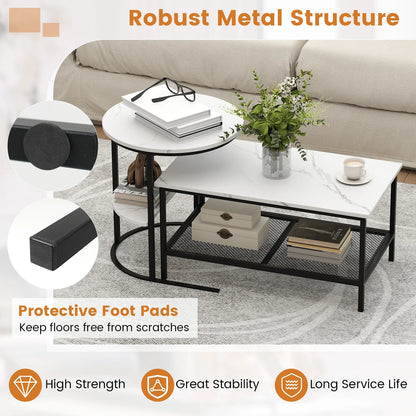 HOMASIS Two Tier Coffee Table Set With Storage Shelves