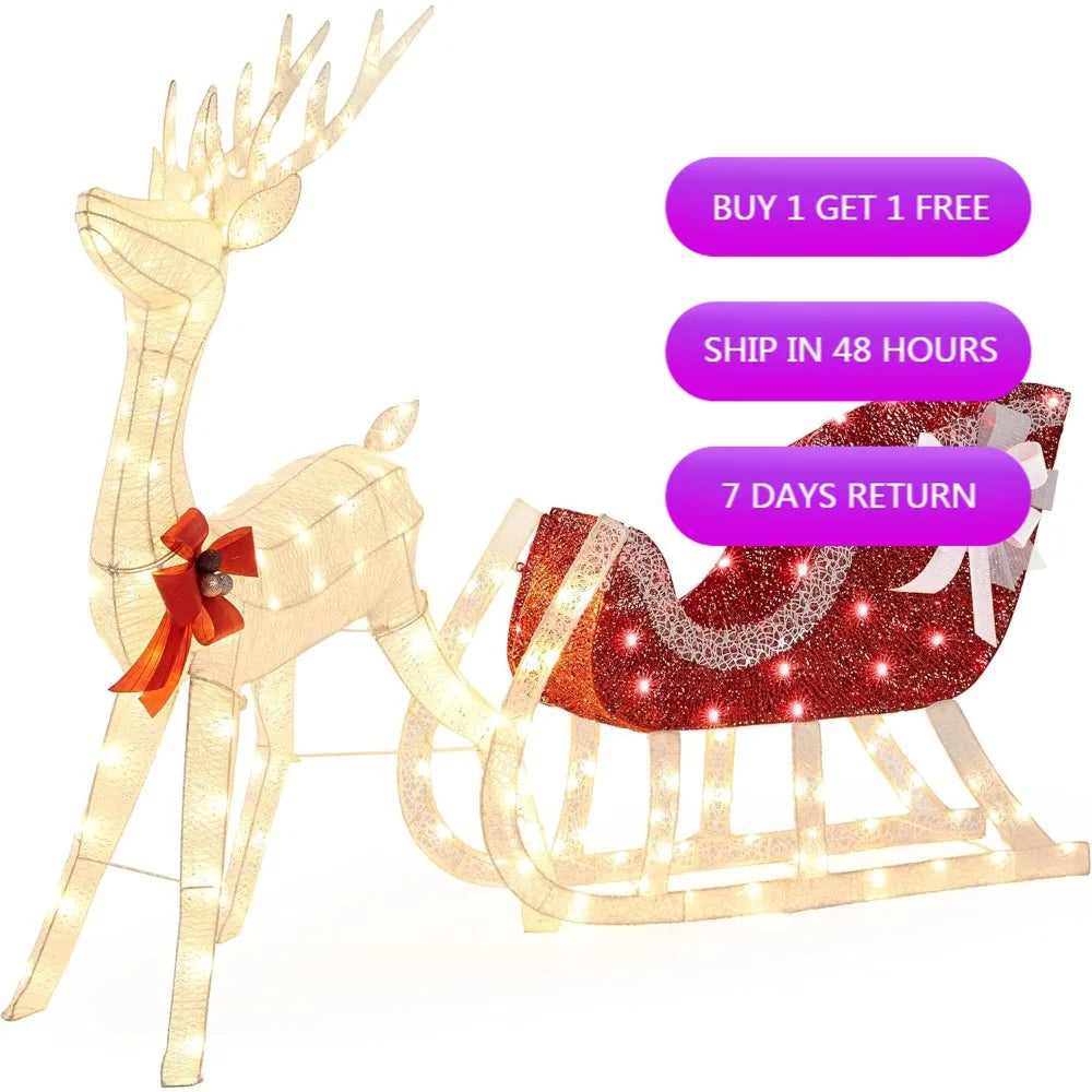 XMSJ 360 LED Illuminated Reindeer and Sleigh Display