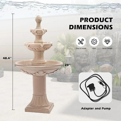 BestsellerOutdoor Fountains and Waterfalls, 48.4" H Bubbler Floor Waterfall Fountain with Pineapple Top and Pump, 3 Tiered Garde