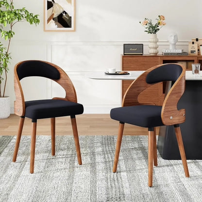 Modern Wood Dining Chairs Set of 4 Upholstered with Curved Backrest for Kitchen Dining Room Living Room, Customized