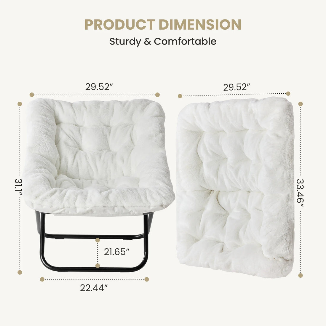 JHK Cozy Faux Fur Folding Saucer Chair With Metal Frame