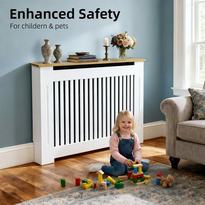Modern Radiator Cover Decorative Heater Protector Wall Vertical Slat Grill Shelf with MDF Wood Top