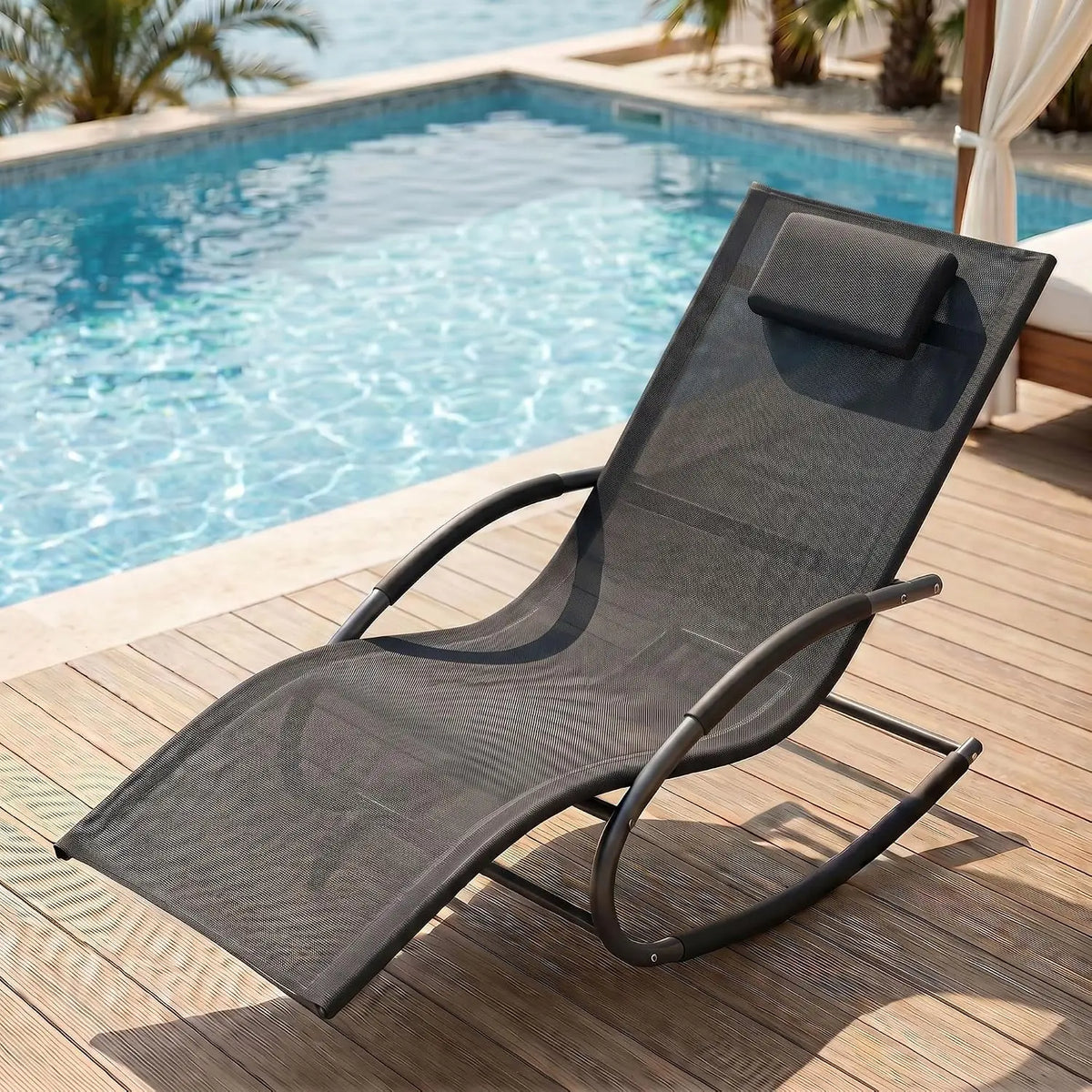 HiMISS Outdoor Rocking Lounge Chair With Detachable Pillow