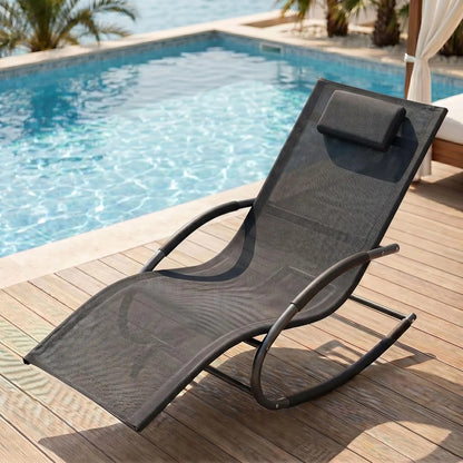 HiMISS Outdoor Rocking Lounge Chair With Detachable Pillow
