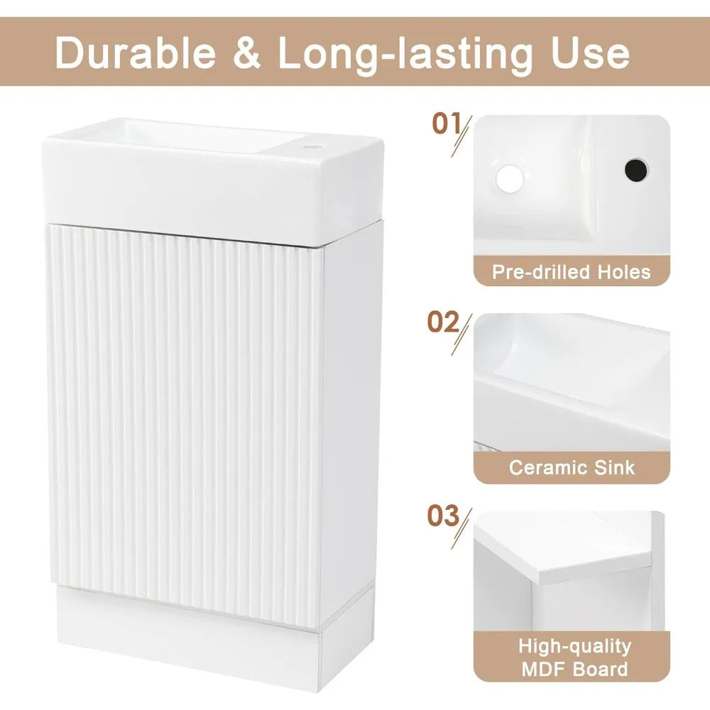 Freestanding Bathroom Vanity Set With Ceramic Sink Open Shelf