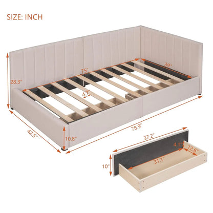 Twin Size Daybed, Upholstered Twin Daybed with 2 Storage Drawers, Linen Fabric Twin Size Sofa Bed Frame, No Box, Customized
