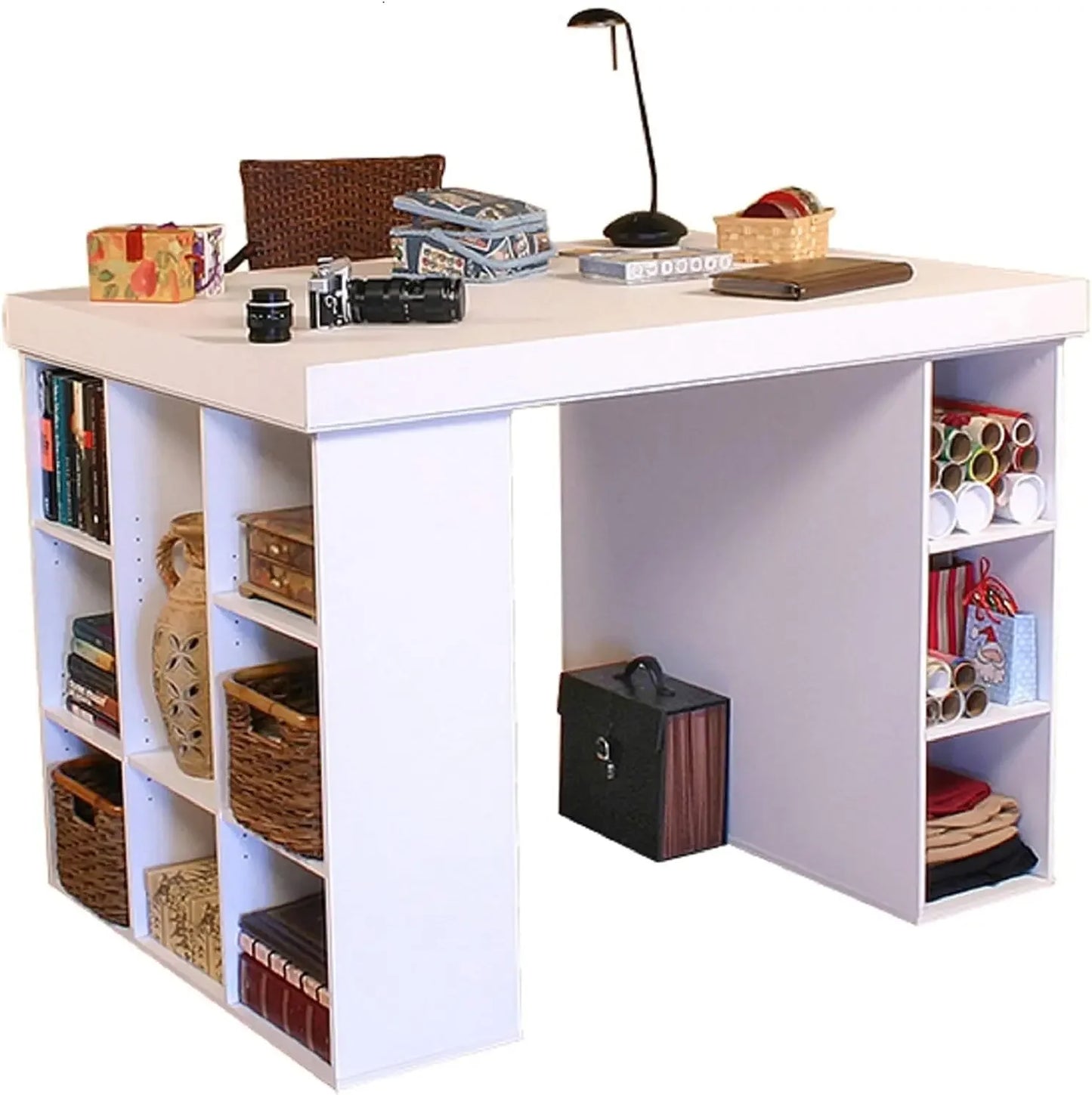 HOT SELLIG QUALITY Project Center Desk With Bookcase And 3 Bin Cabinet,Modern-White