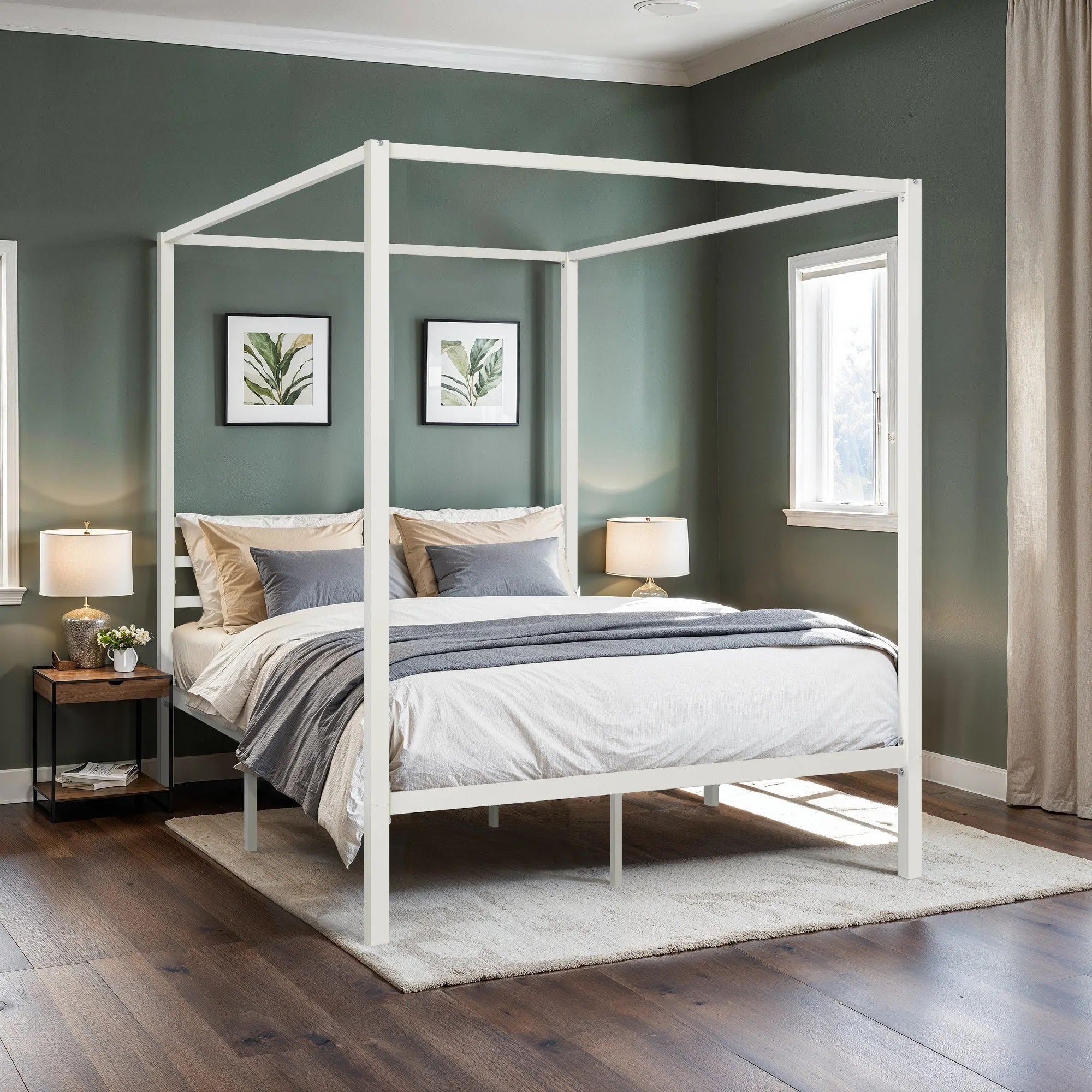 Hoomic Canopy Bed Frame Enhanced 4-Poster Modern Metal