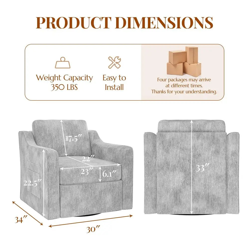 Swivel Accent Chair Set of 4, Large Comfy Reading Chairs, Accent Square Singleseat Armchair Upholstered Sofa for Reading, Nurse